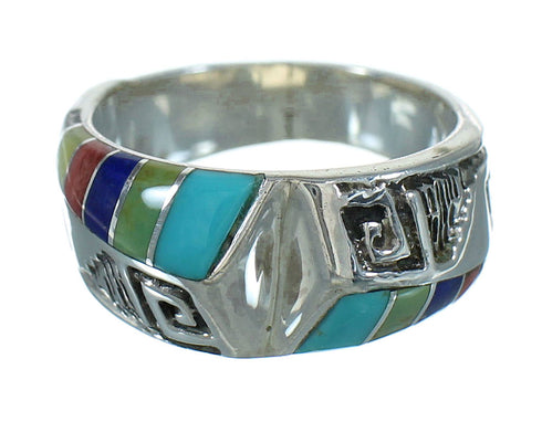 Southwestern Silver Water Wave Multicolor Inlay Ring Size 6 QX74605